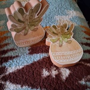 ​🌵 By Kathy Wooden Succulent "Chunky Sitter" Decor - Set of 2 🌵